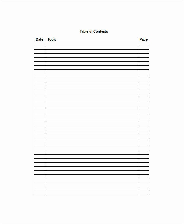 Table Of Contents Sample Page New Table Content 10 Free Word Documents Download