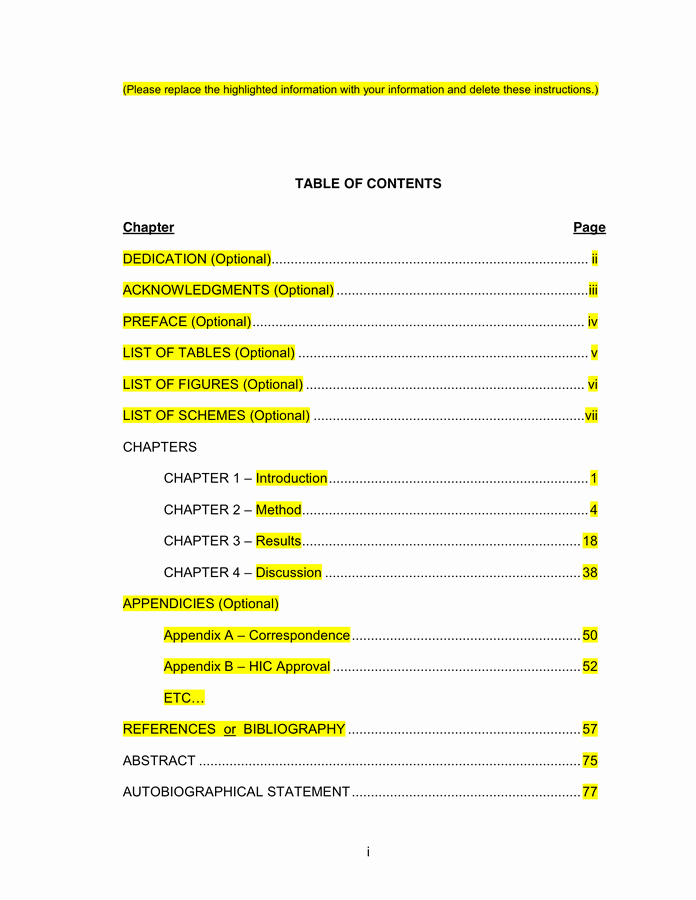 Table Of Contents Template Pdf New Table Contents Template