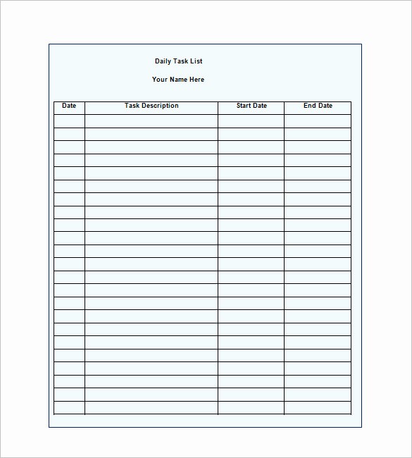 Task to Do List Template Fresh Daily Task List Template – 9 Free Word Excel Pdf format