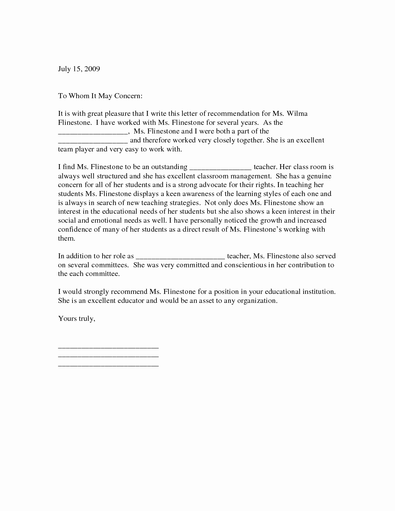 Teacher Letter Of Recommendation Template Luxury Sample Letter Of Re Mendation for Teacher