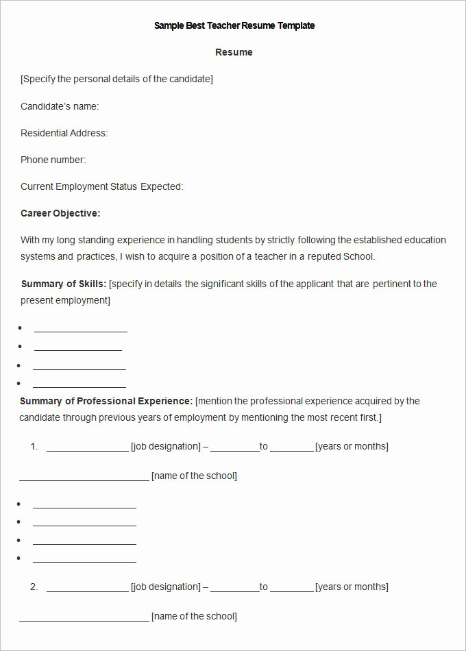Teacher Resume format In Word Awesome Resume Templates – 127 Free Samples Examples &amp; format