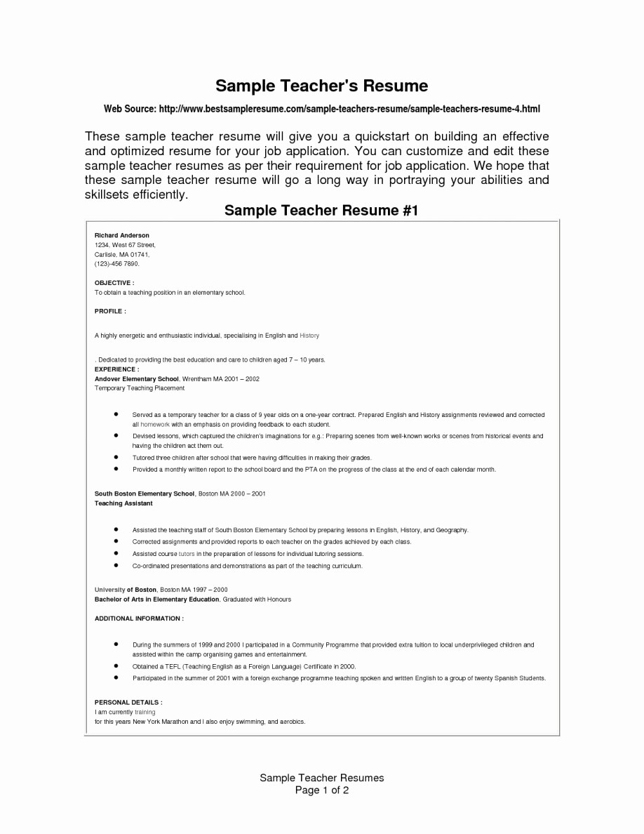Teacher Resume format In Word Fresh Primary Teacher Resume format In Word Letter Examples