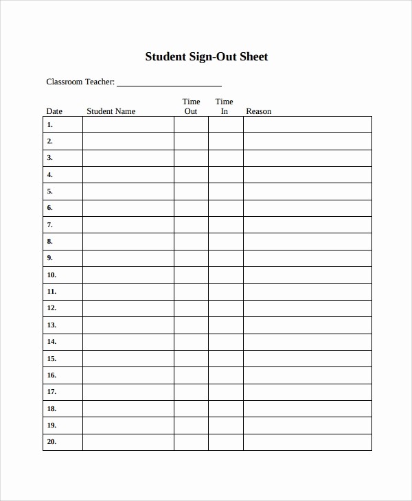 Teacher Sign In Sheet Template Best Of 9 Classroom Sign Out Sheets