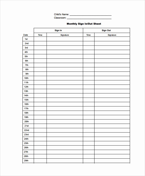 Teacher Sign In Sheet Template Fresh Sample Classroom Sign Out Sheet 8 Free Documents