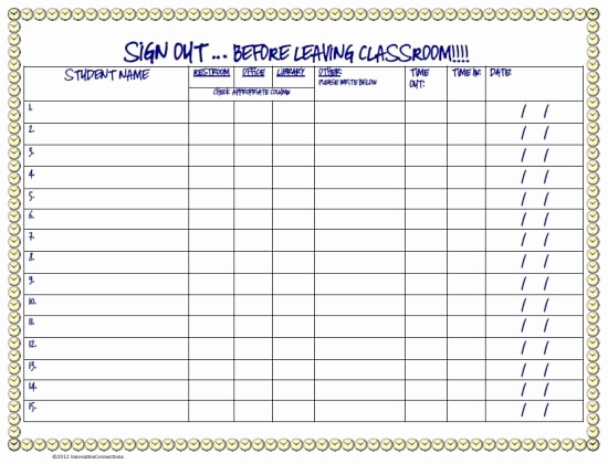 Teacher Sign In Sheet Template New Simple Classroom Management Procedure Ideas Leaving the