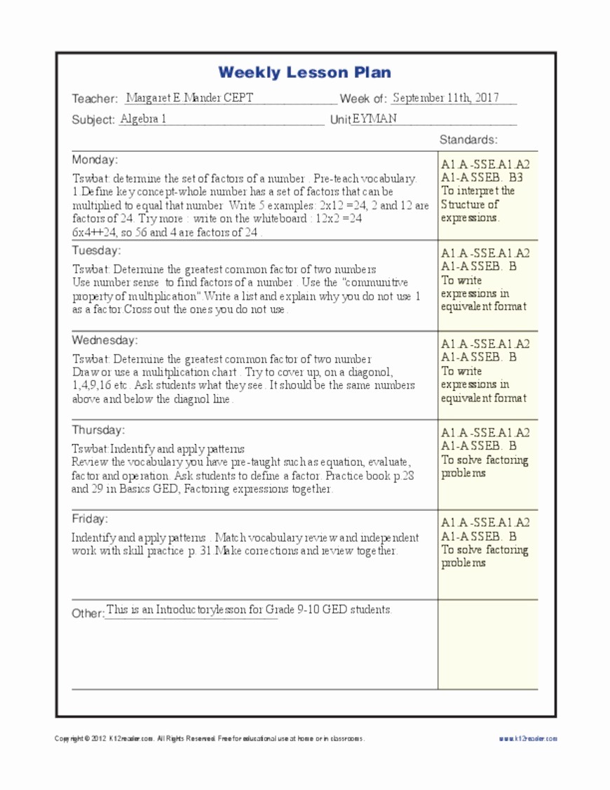 Teacher Weekly Lesson Plan Template New Blank Printable Weekly Lesson Plan Template for Teacher