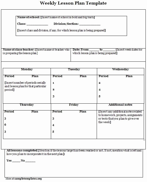 Teacher Weekly Lesson Plan Template New Weekly Lesson Plan Template