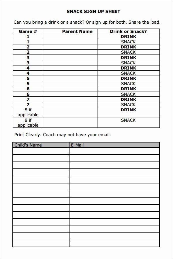 Team Snack Sign Up Sheet Fresh 23 Sample Sign Up Sheet Templates – Pdf Word Pages