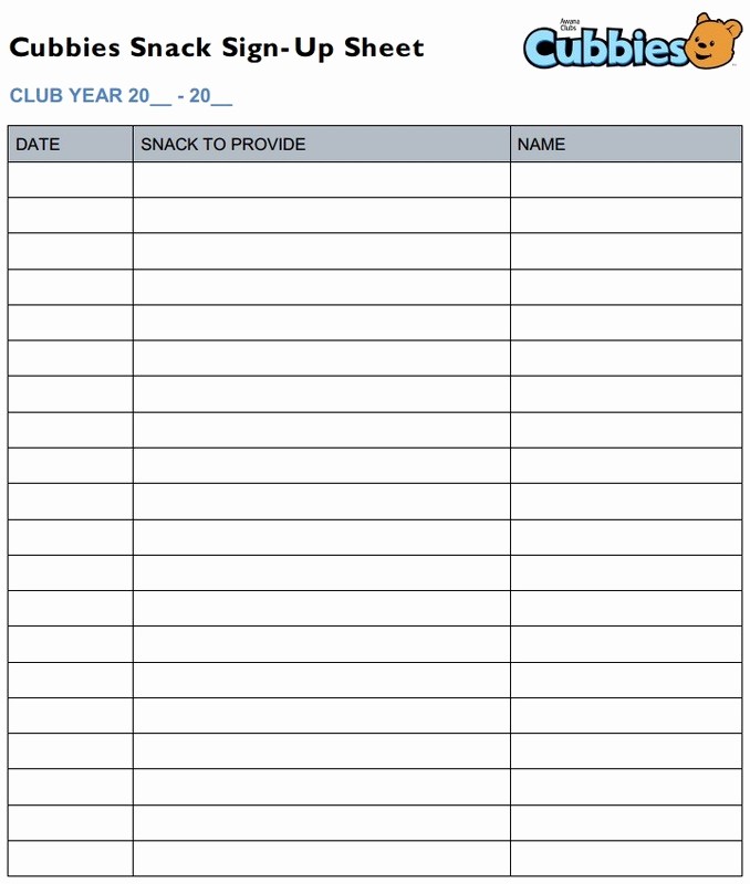 Team Snack Sign Up Sheet Unique 27 Of Snack Sign Up Template