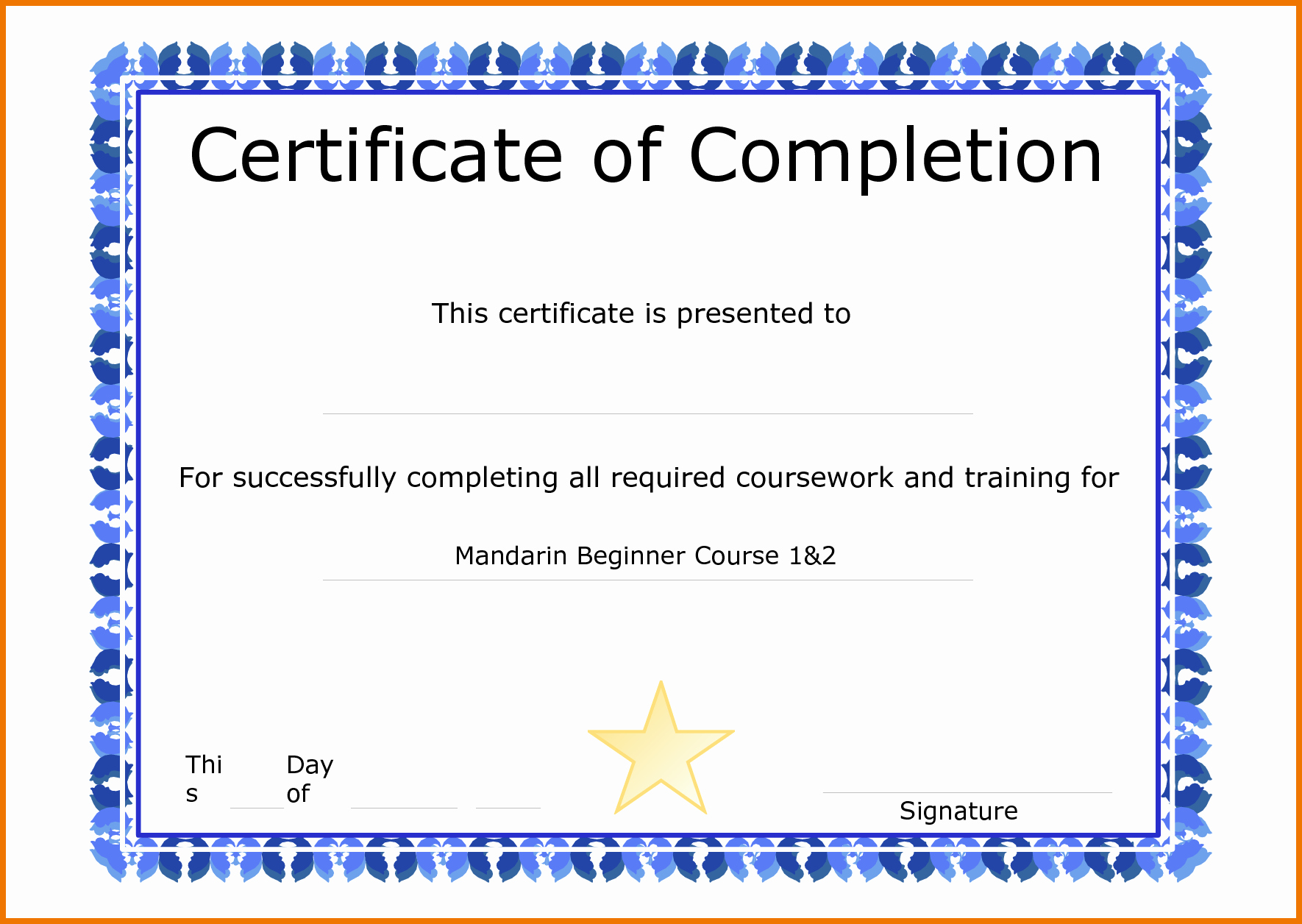 Template for Certificate Of Completion Beautiful Template for Certificate Pletion