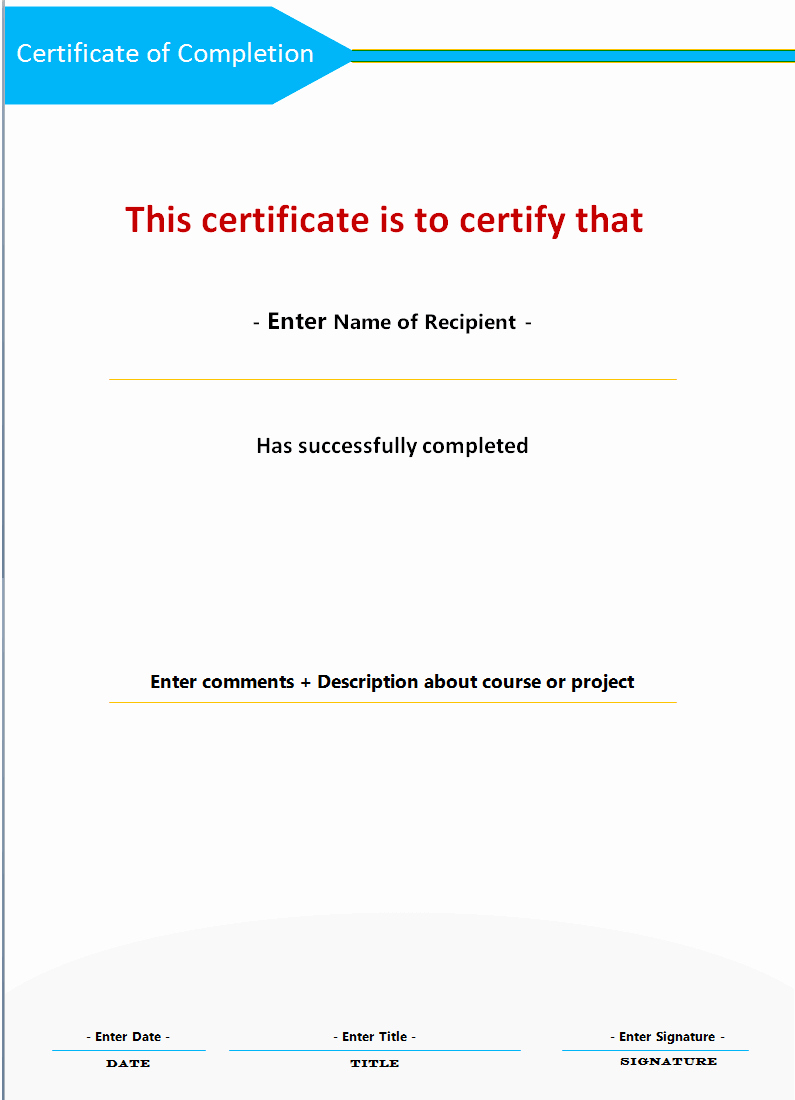 Template for Certificate Of Completion Fresh Certificate Of Pletion Microsoft Word Templates