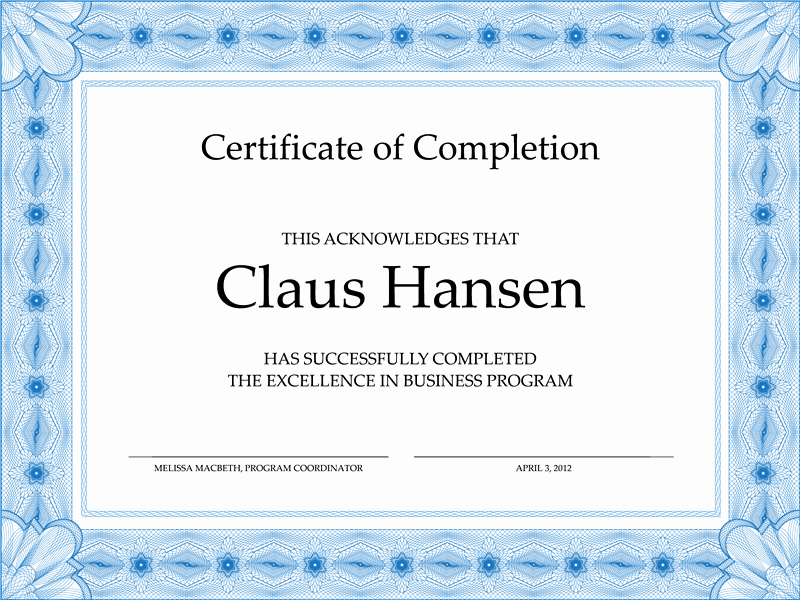 Template for Certificate Of Completion Inspirational Certificate Of Pletion Blue Fice Templates