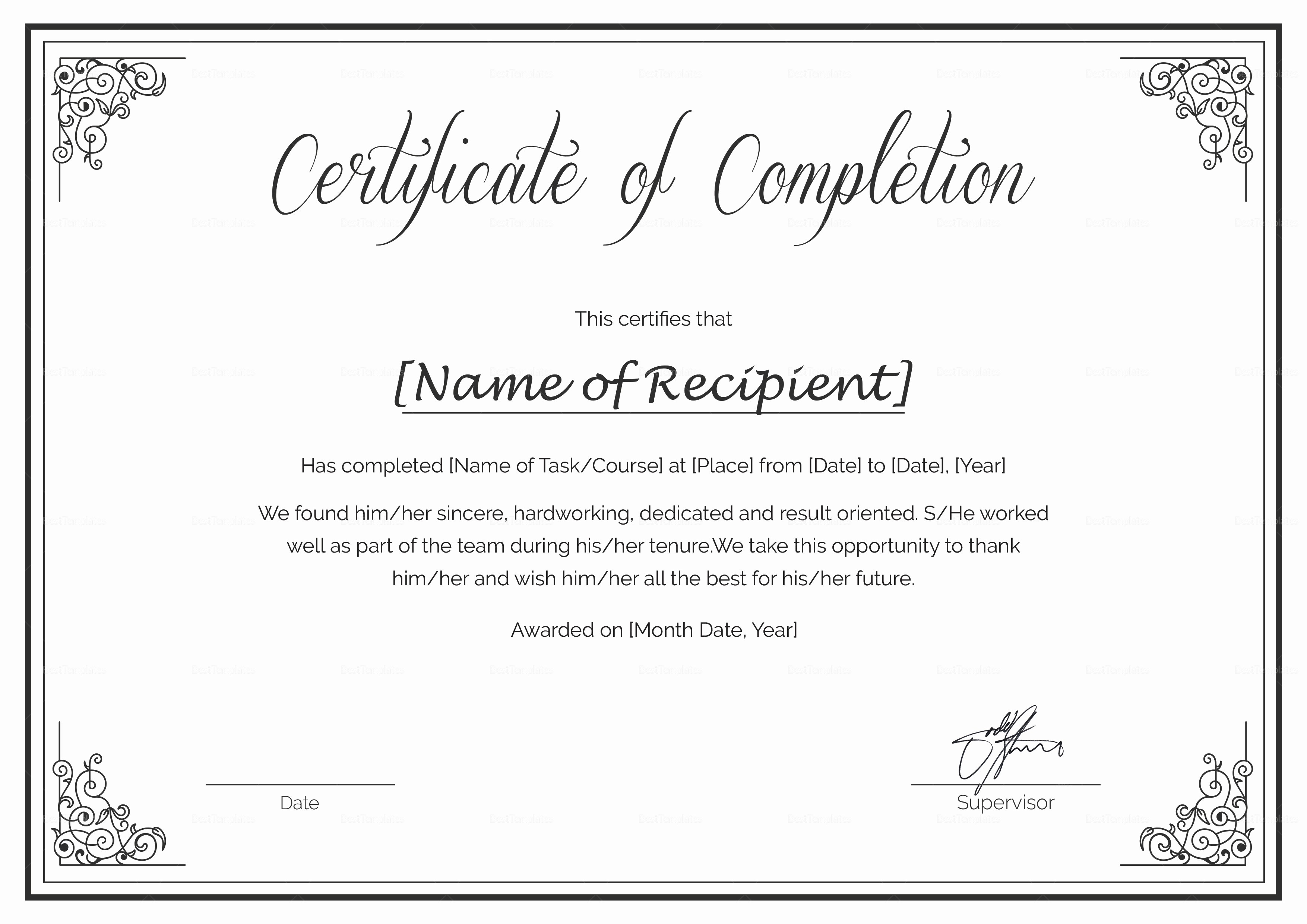 Template for Certificate Of Completion Inspirational Custom Made Course Pletion Certificate Design Template