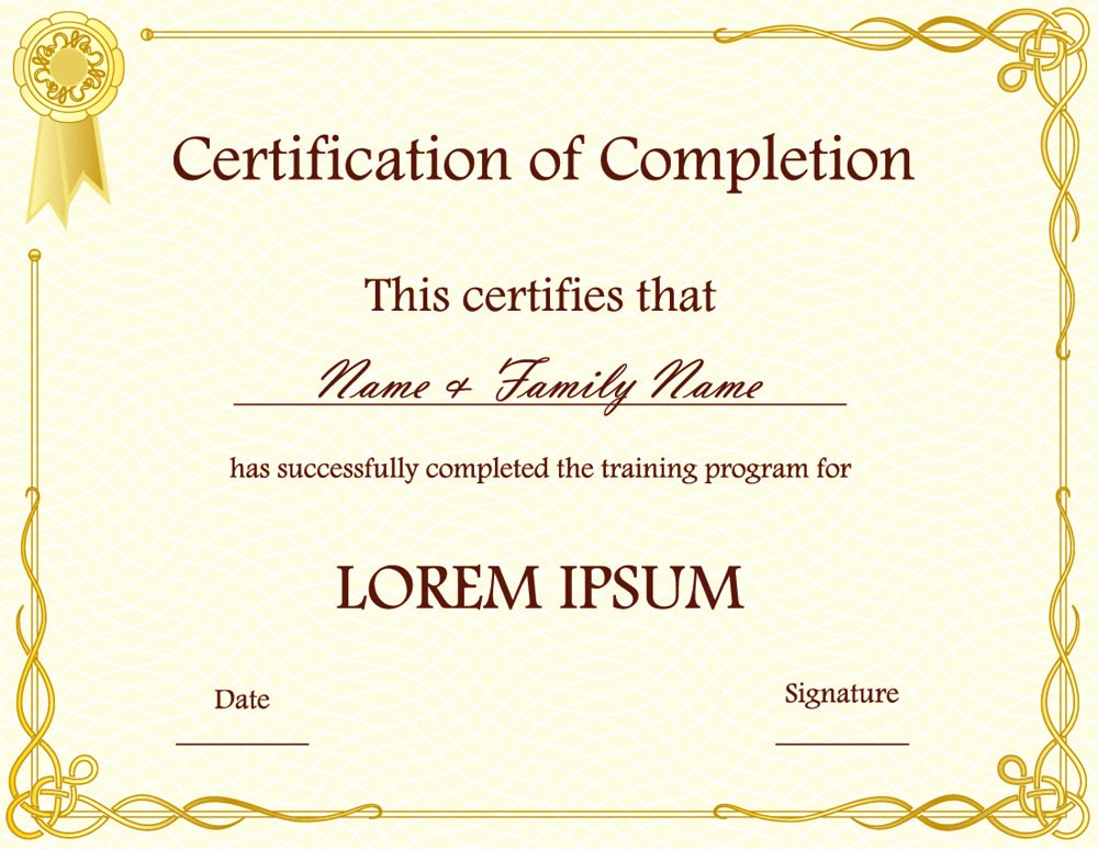 Template for Certificate Of Completion Lovely Certificate Of Pletion Template Psds