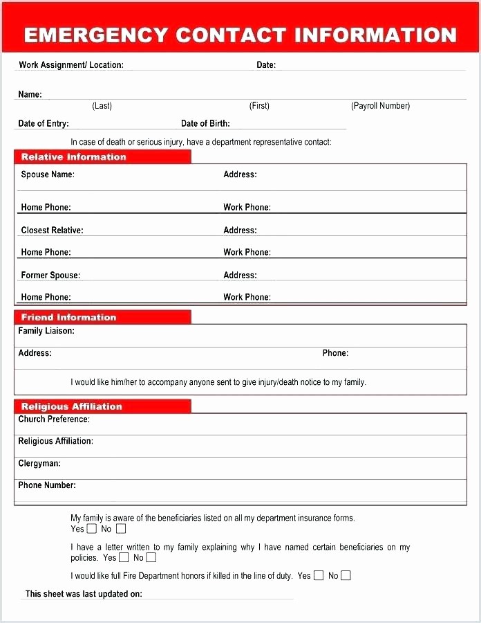 Template for Emergency Contact Information Best Of Emergency Contact form Template for Child Awesome Family