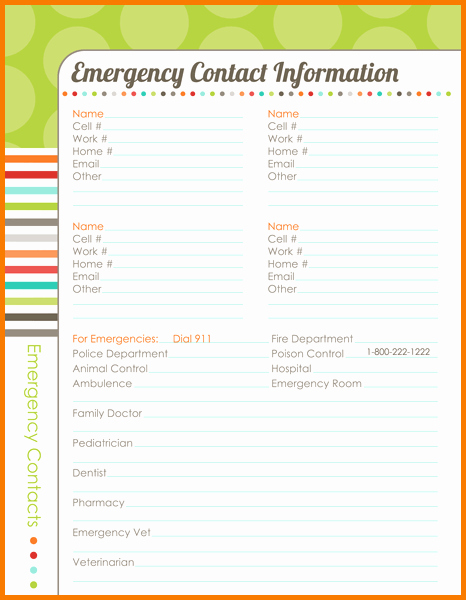 Template for Emergency Contact Information Elegant Emergency Contact Template