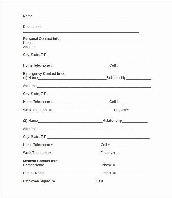 Template for Emergency Contact Information Unique 12 Sample Emergency Contact forms to Download