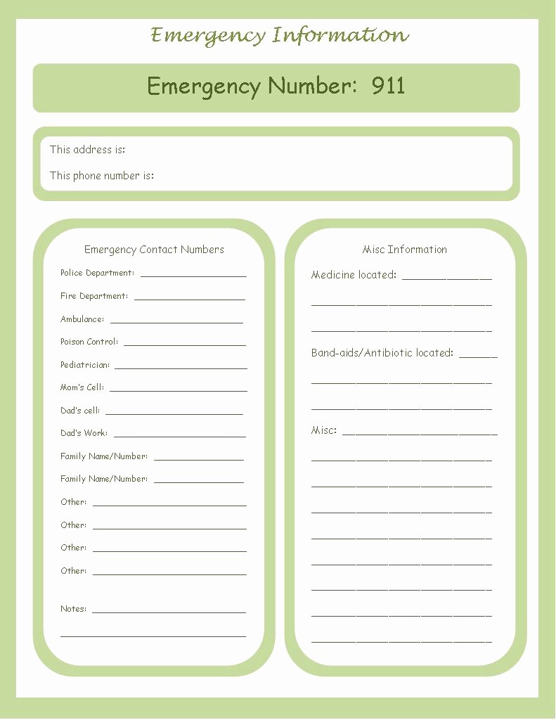 Template for Emergency Contact Information Unique A Sprinkle Of This Weekly organizational