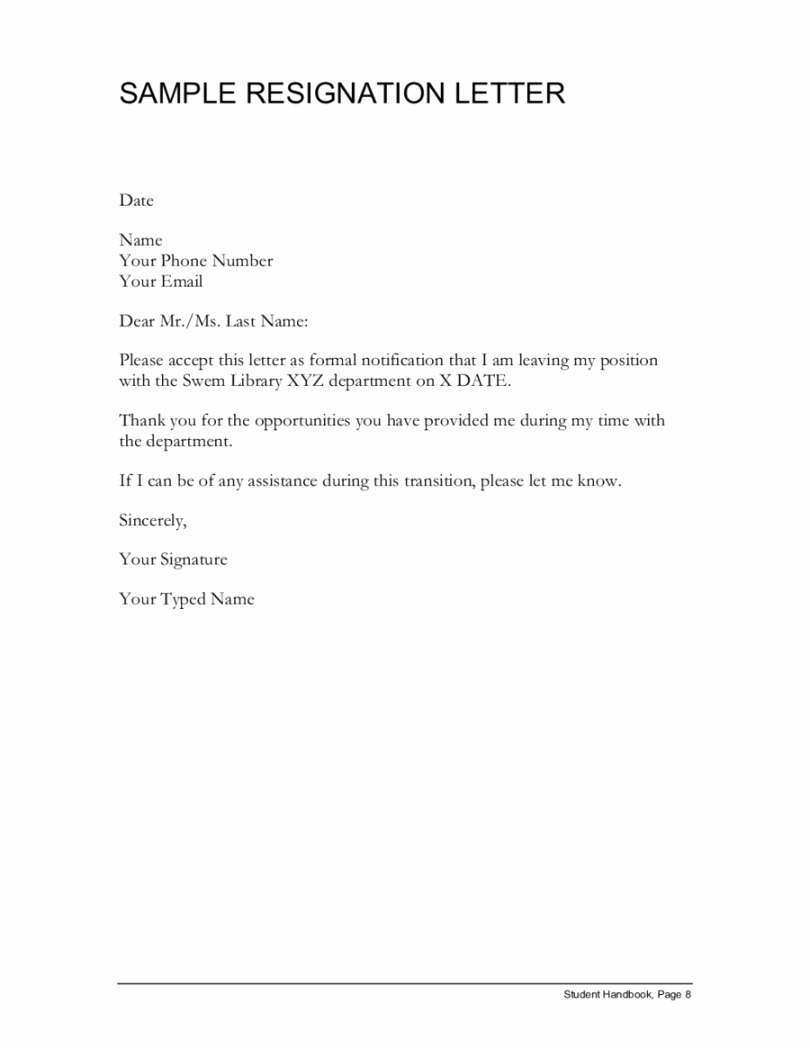 Template for Letter Of Resignation Awesome Resignation Letter Template