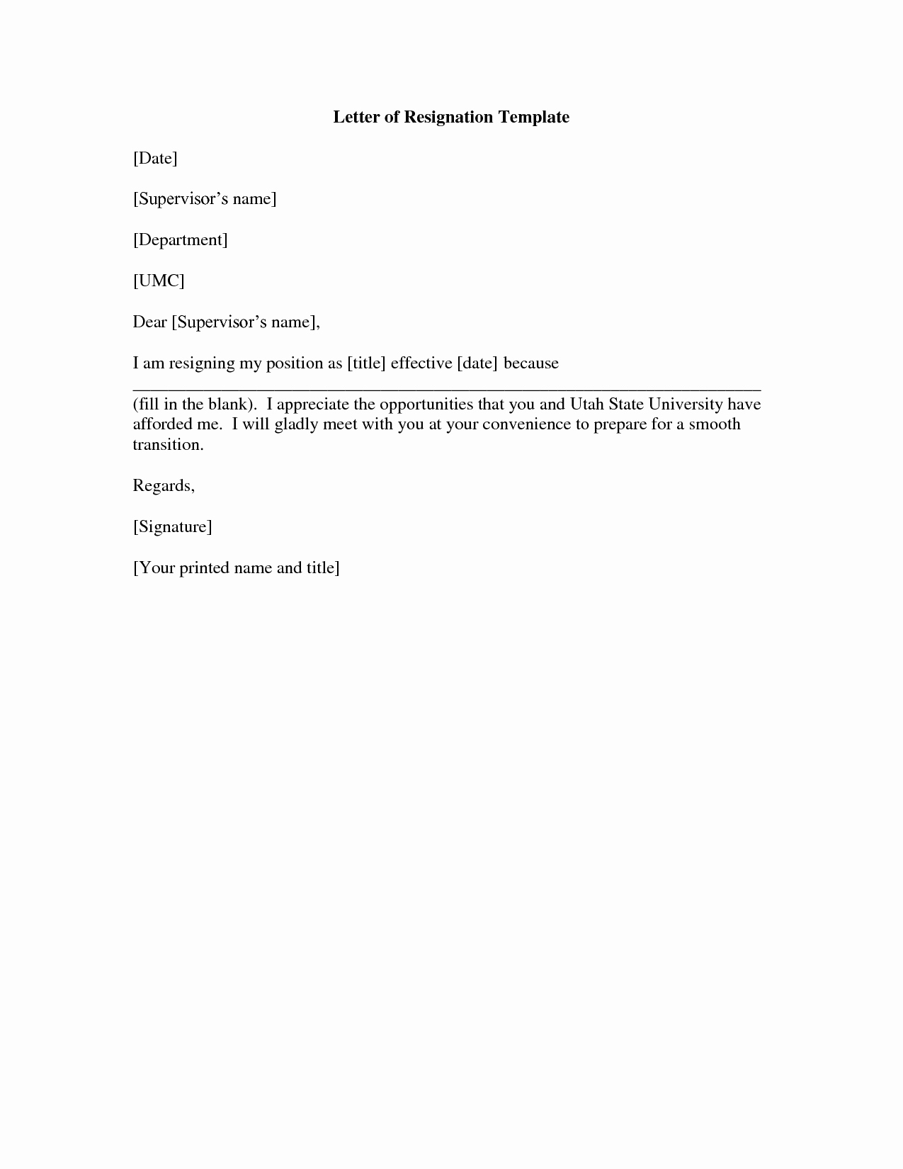 Template for Letter Of Resignation Beautiful Printable Sample Letter Of Resignation form