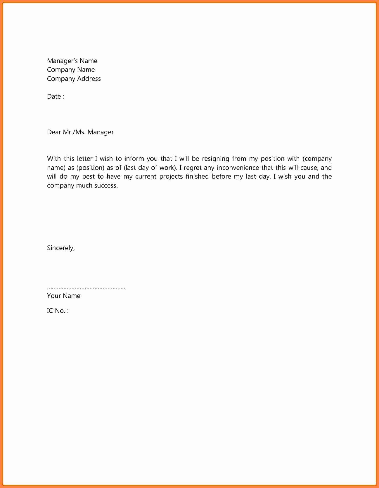 Template for Letter Of Resignation Luxury 6 Example Resignation Letter Month Notice