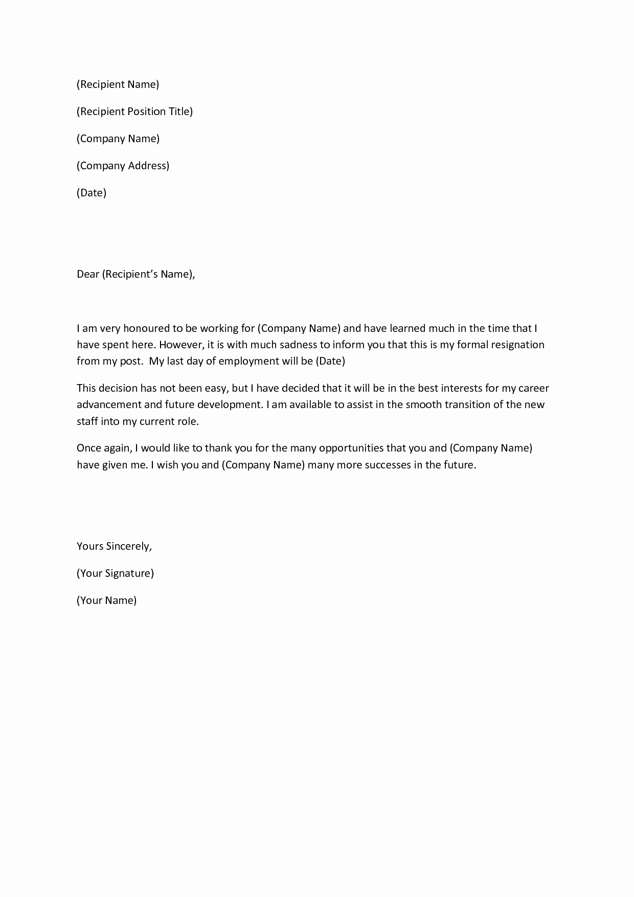 Template for Letter Of Resignation New This Article Will Include Multiple Sample Letters for