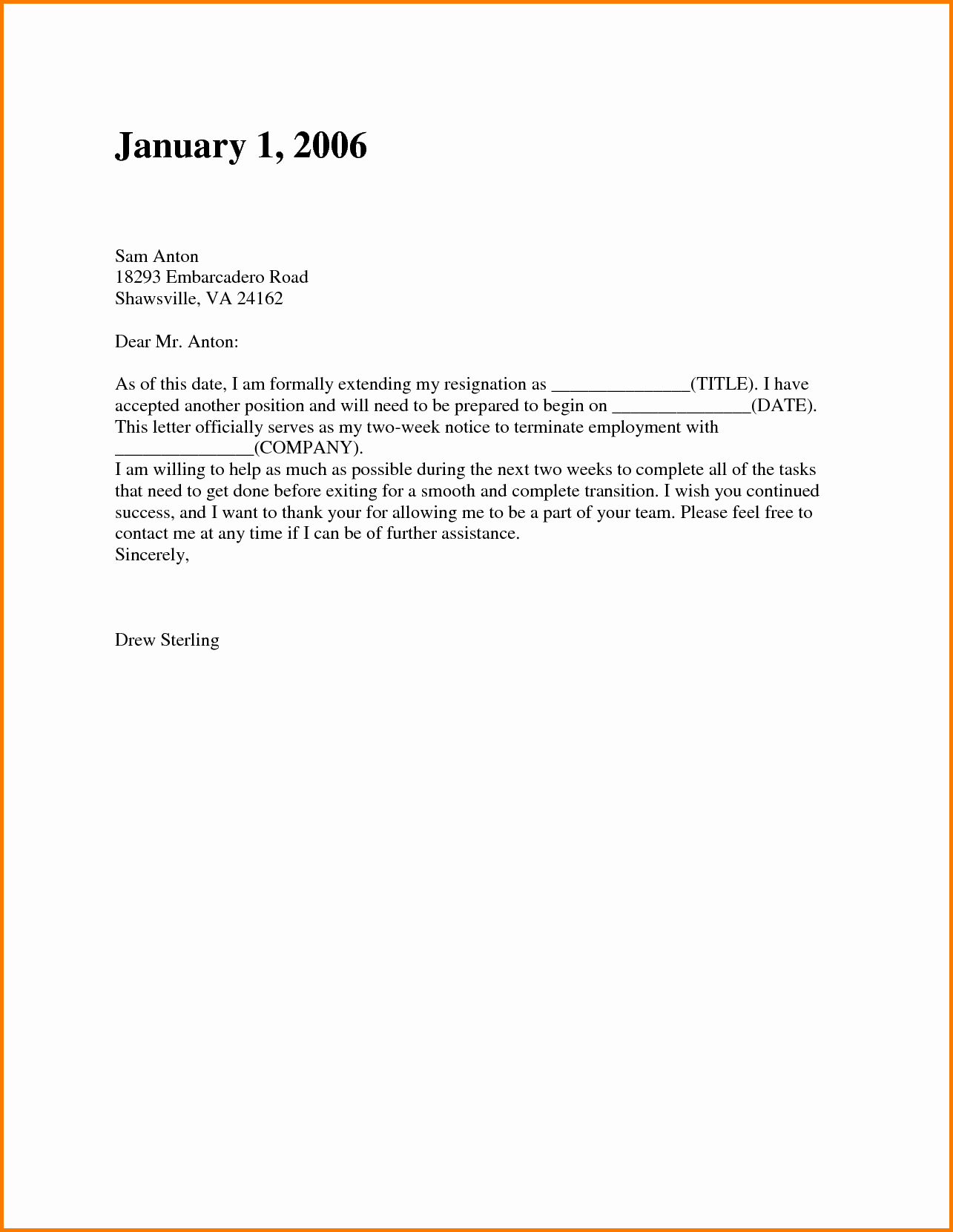Template for Letter Of Resignation Unique 3 Resignation Letter Template Two Weeks Notice