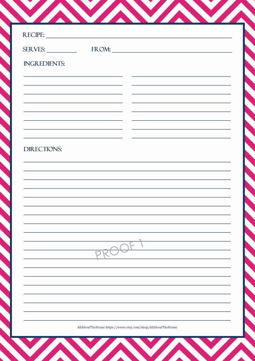 Template for Recipes Full Page Luxury Chevron Recipe Sheet Editable