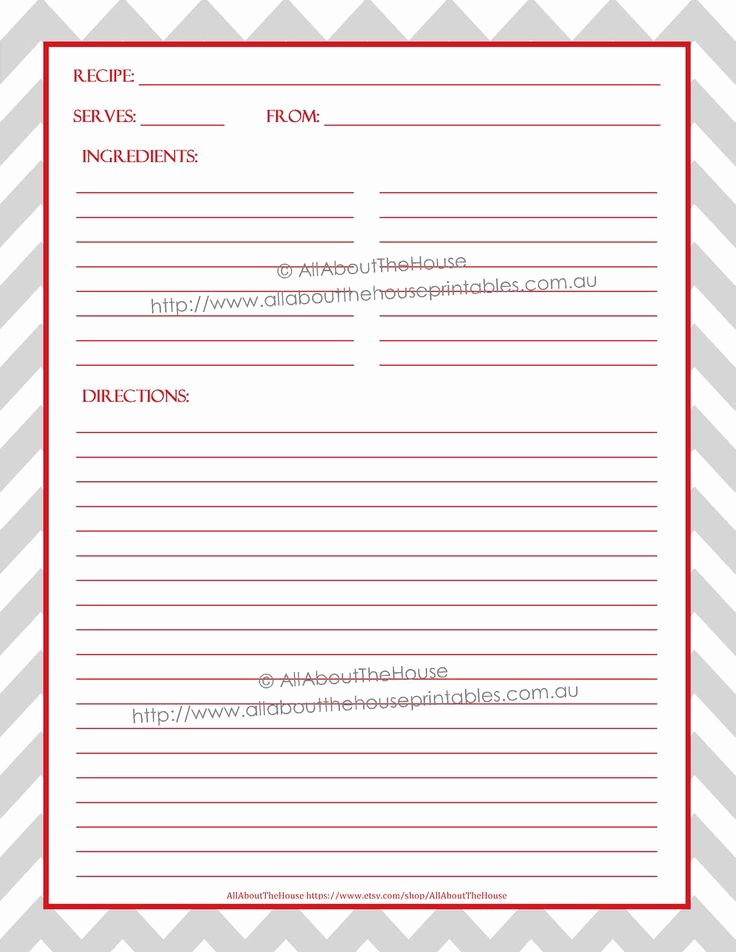 Template for Recipes Full Page Unique Printable Recipe Binder Cover Editable Recipe Sheet