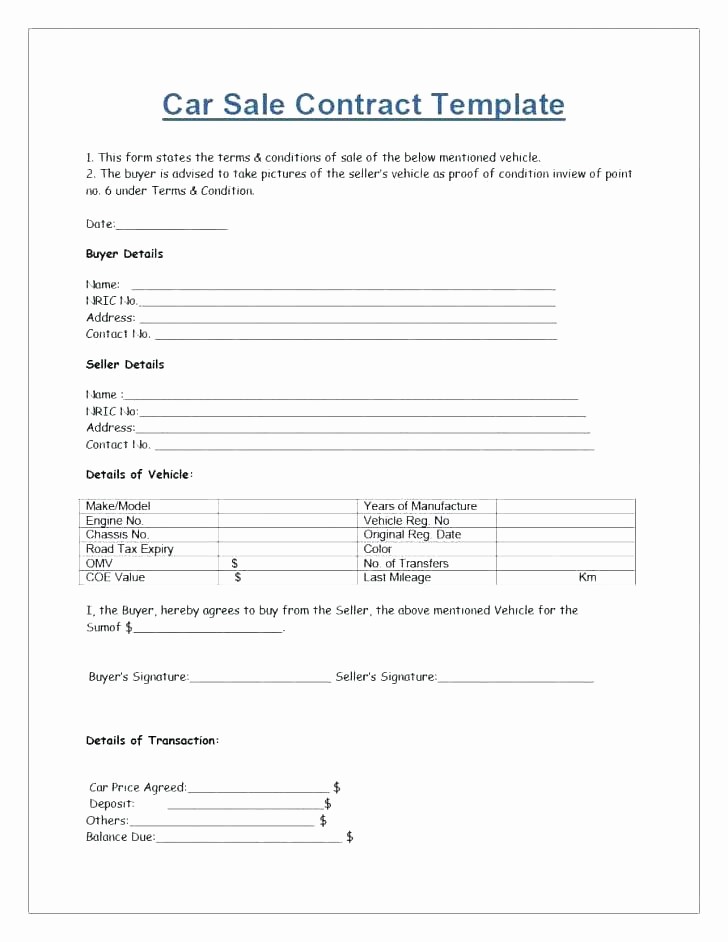 Template for Selling A Car New Car Sale Agreement Contract – Puebladigital