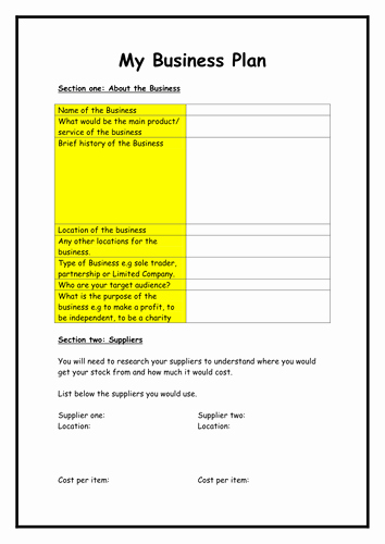 Template Of A Business Plan Beautiful Business Plan Template by Flaink Teaching Resources Tes