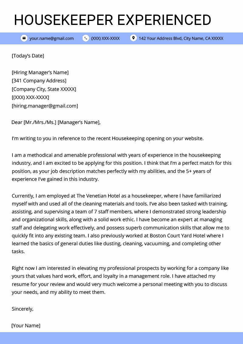Template Of A Cover Letter Unique Housekeeping Cover Letter Sample