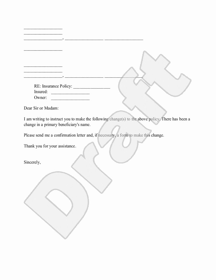 Template to Write A Letter Inspirational Change Of Beneficiary form Letter with Sample