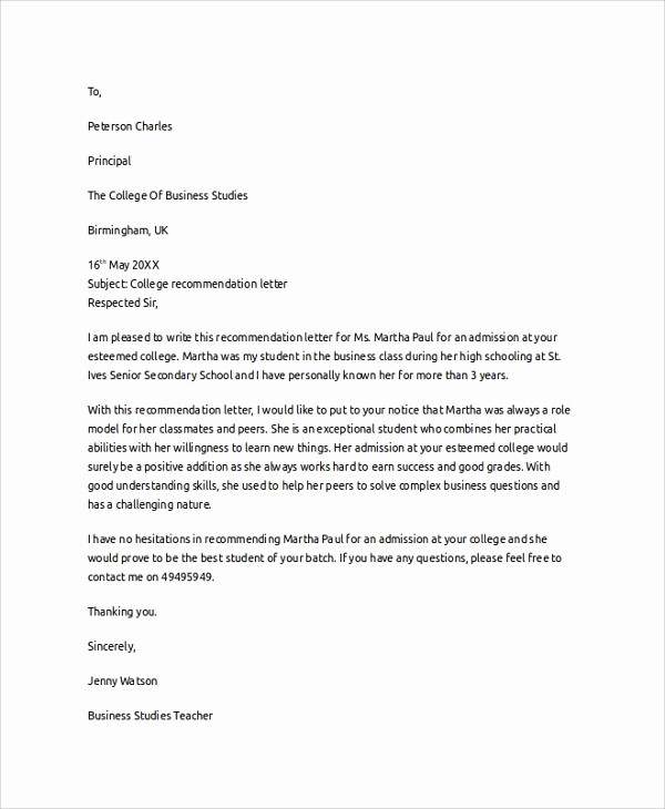 Templates for Letter Of Recommendation Awesome 8 Letter Of Re Mendation Examples
