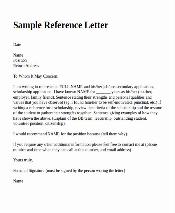 Templates for Letter Of Recommendation Elegant 18 Reference Letter Template Free Sample Example