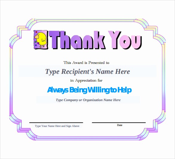 Thank You Certificate Word Template Luxury Sample Thank You Certificate Template 10 Documents