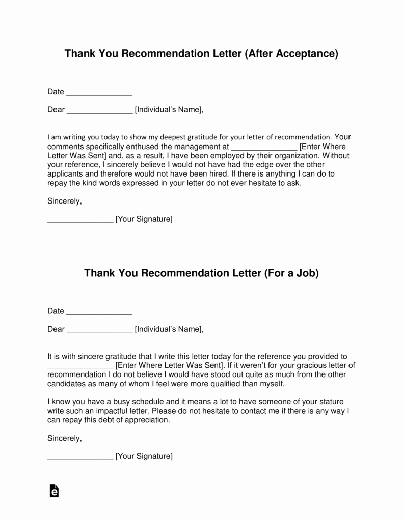 Thank You for Job Reference Fresh Free Thank You Letter for Re Mendation Template with