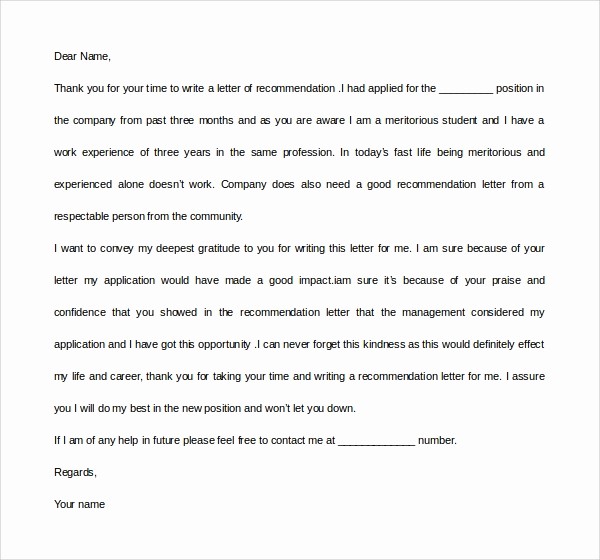 Thank You Letter for Reference Elegant 10 Thank You Letters for Re Mendation to Download for
