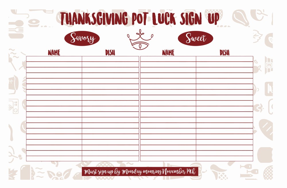 Thanksgiving Sign Up Sheet Printable Awesome 14 Thanksgiving Potluck Signup Sheet