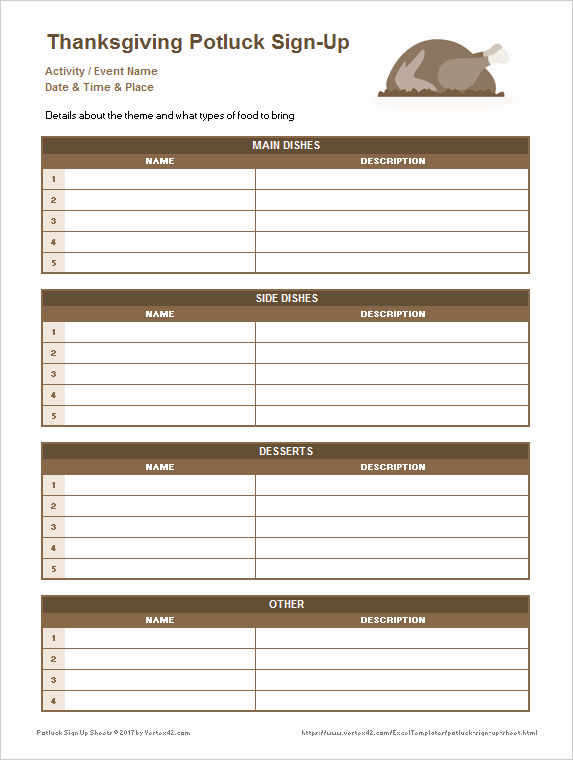 Thanksgiving Sign Up Sheet Printable Fresh 25 Printable attendance Sheet Templates [excel Word
