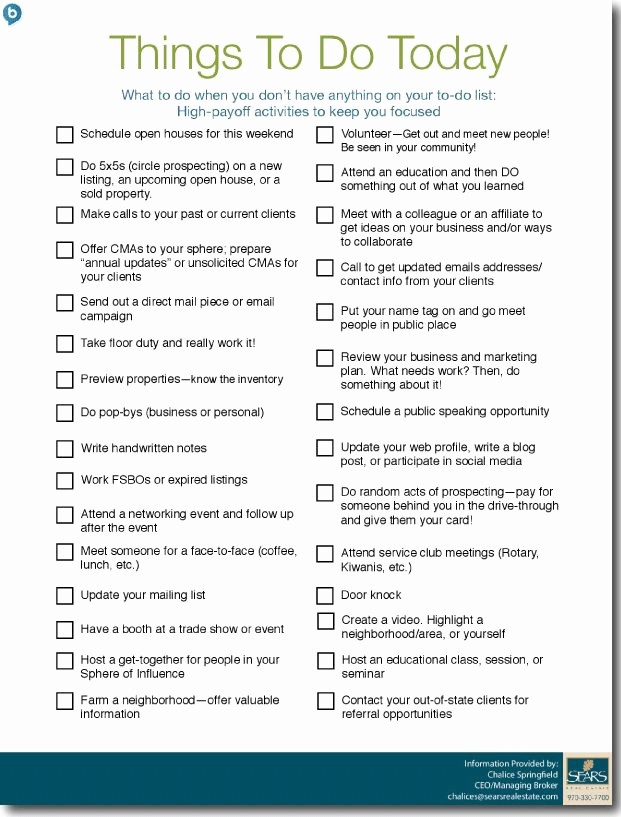 Things to Do Checklist Template Elegant Things to Do today Checklist … Real Estate