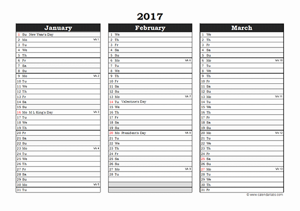 Three Month Calendar Template Excel Elegant 2017 Excel Three Month Calendar Free Printable Templates