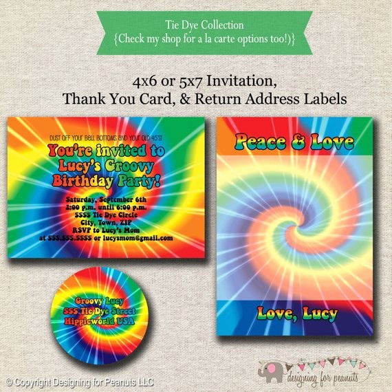 Tie Dye Party Invitations Printable New Tie Dye Invitation Thank You Card Return Address Labels