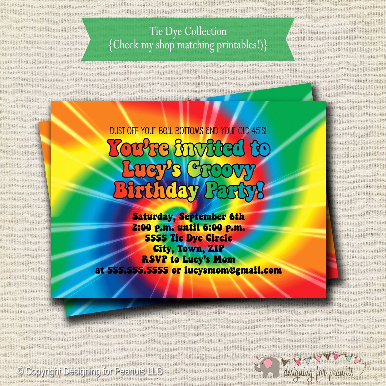 Tie Dye Party Invitations Printable Unique Rainbow Tie Dye Birthday Party Invitation 60s 70s Hippy