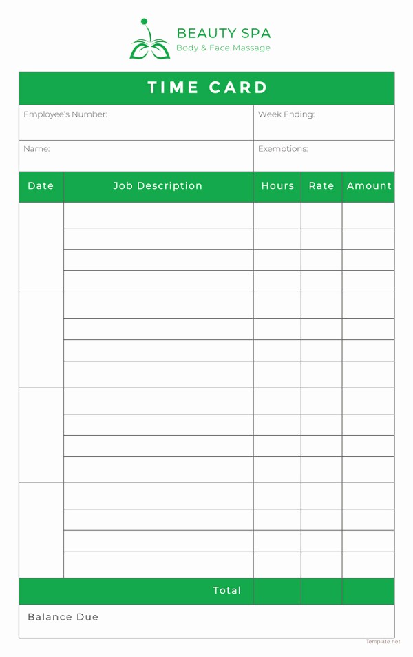 Time Card Template for Excel Beautiful 7 Printable Time Card Templates Doc Excel Pdf