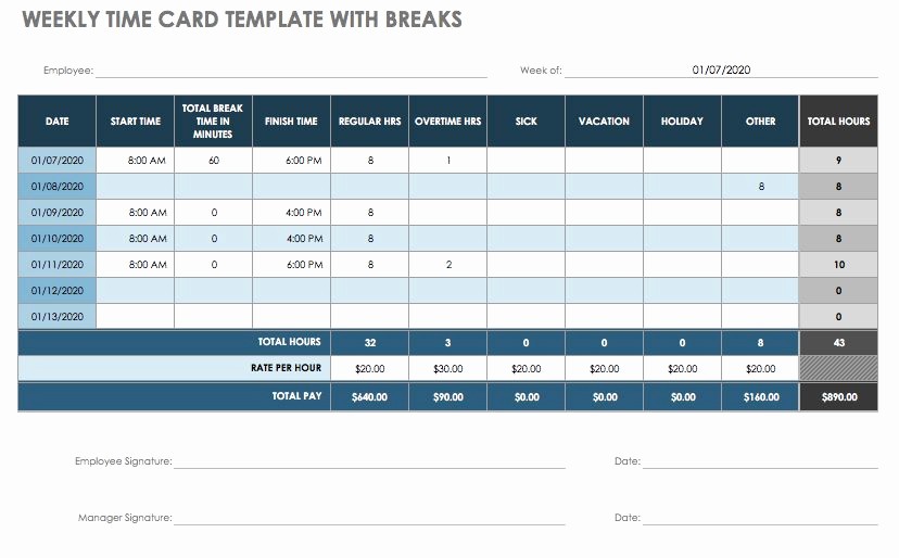 Time Card Template for Excel Elegant 17 Free Timesheet and Time Card Templates