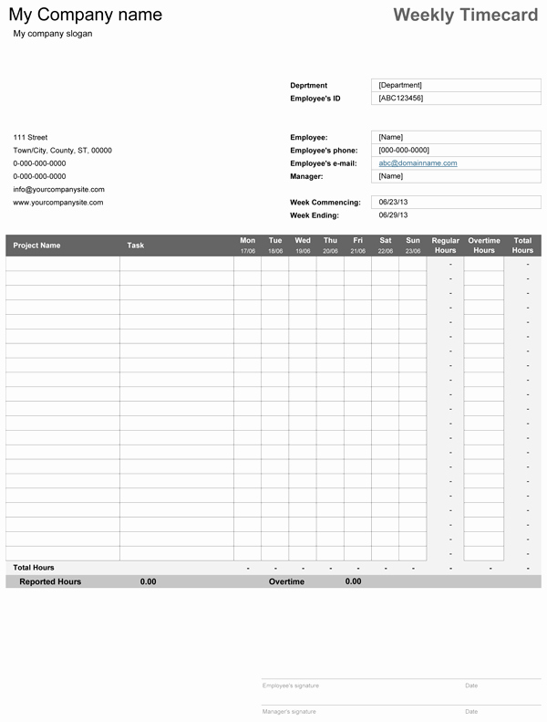 Time Card Template for Word Awesome Free Weekly Timecard Template for Excel
