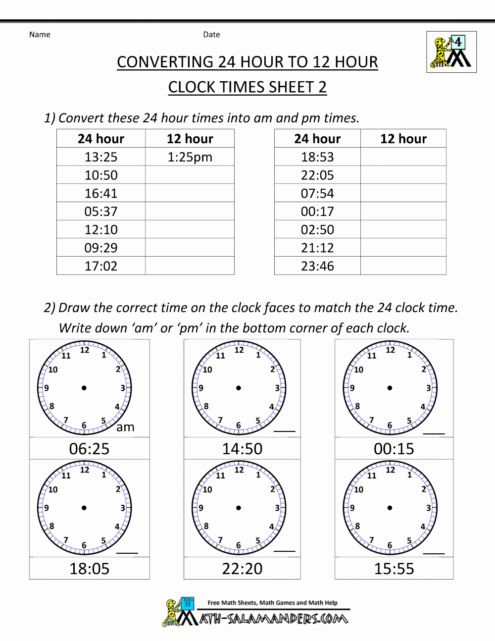 Time Clock Correction form Template Luxury 24 Hour Clock Conversion Worksheets