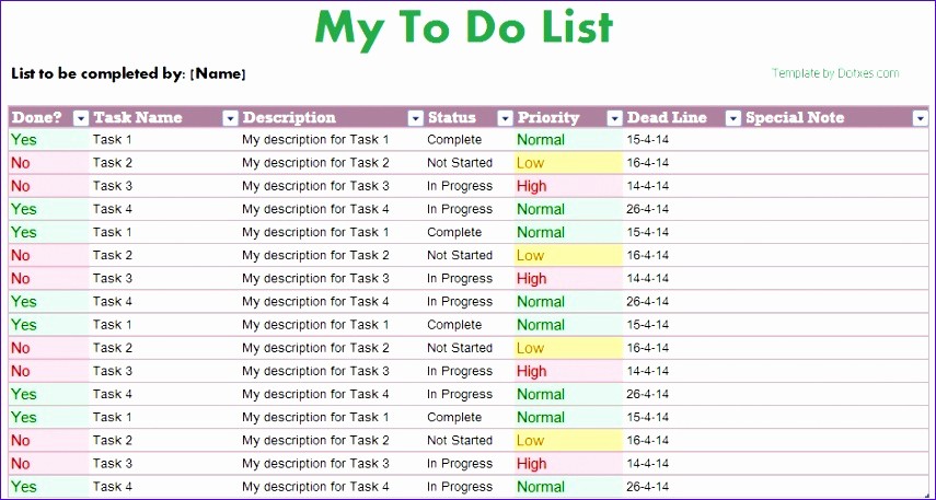 To Do List Excel Template New 7 Excel Template Task List Exceltemplates Exceltemplates