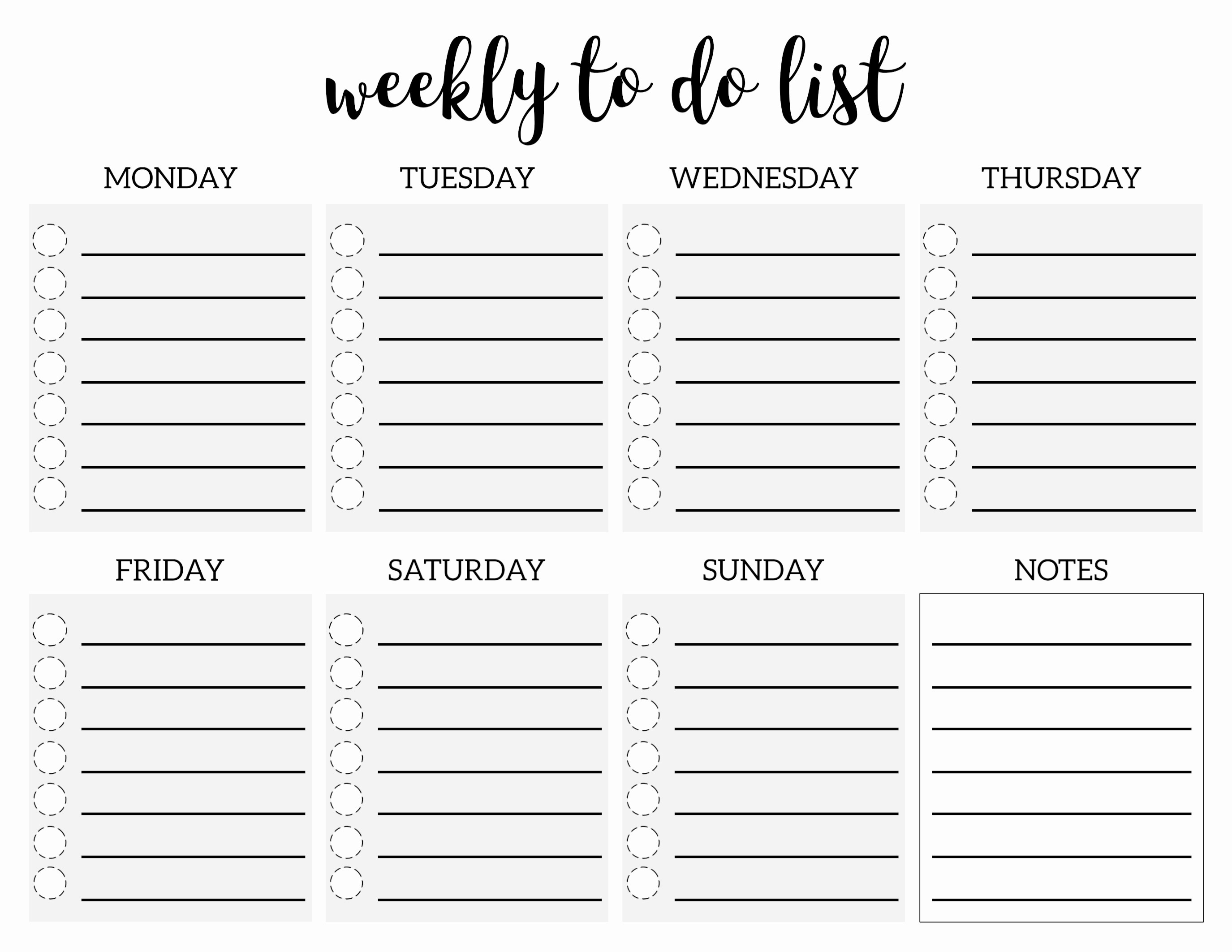 weekly to do list printable checklist template
